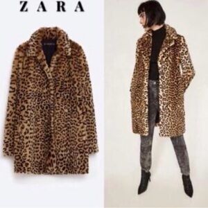 ZARA 🧥 Leopard Print Teddy Coat ANIMAL PRINT Women Jacket FAUX FUR Size XS TRF